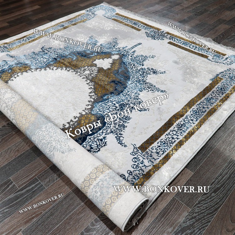 Коротковорсный Турецкий Ковер Для гостиной New2 дизайн 04 Серый с Синим